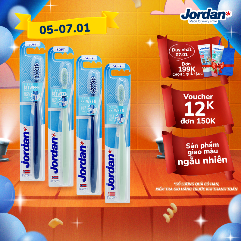 Combo 4 Bàn chải đánh răng Jordan Clean Between, Lông siêu mềm siêu mảnh 0.01mm