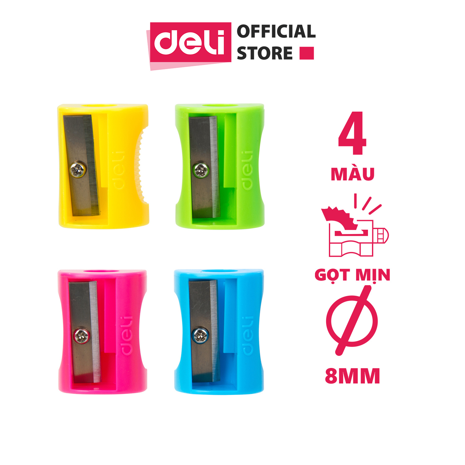 Gọt chì mini Deli - Xanh lá/Xanh dương/Hồng/Vàng - E0531