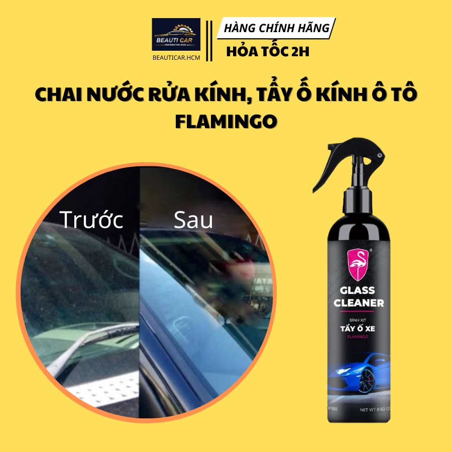 Nước rửa kính, Chai tẩy Ố Kính Ô tô FLAMINGO-Tẩy Cặn Canxi- Làm Sạch Kính Xe Bị Ố Mốc,MờĐục- phủ nano