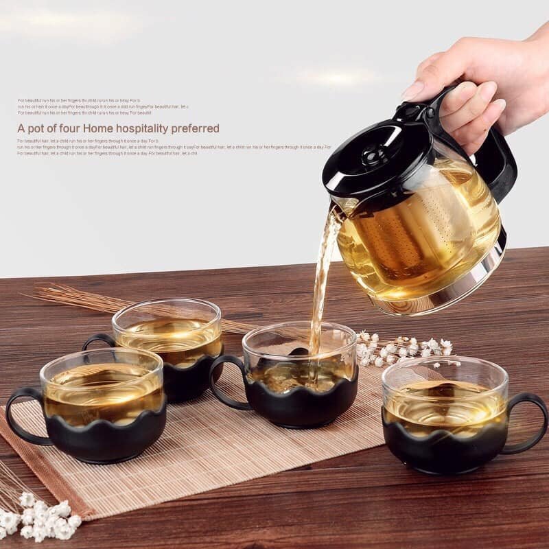 Bộ ấm pha trà thủy tinh có lướI lọc cao cấp( kèm 4 cốc)
