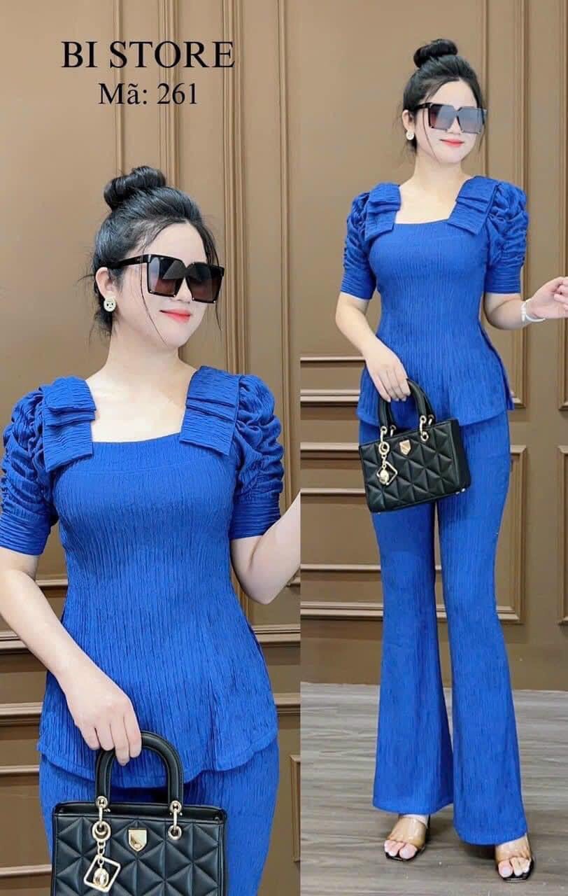 sét bộ thun xốp nhật ống loe xẻ tà eo cổ vuông
