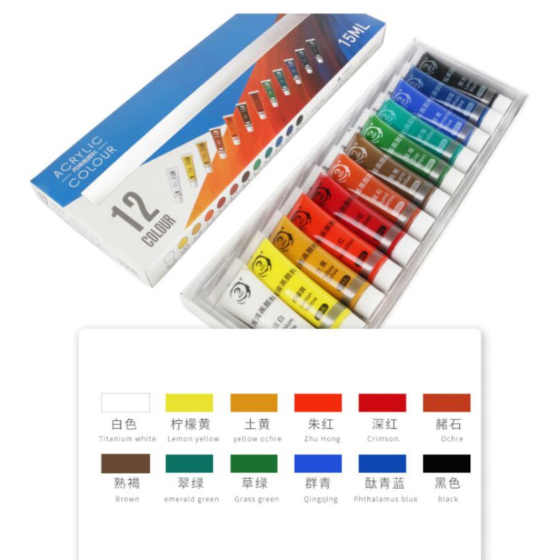 Bộ 12  Màu vẽ acrylic 15ml