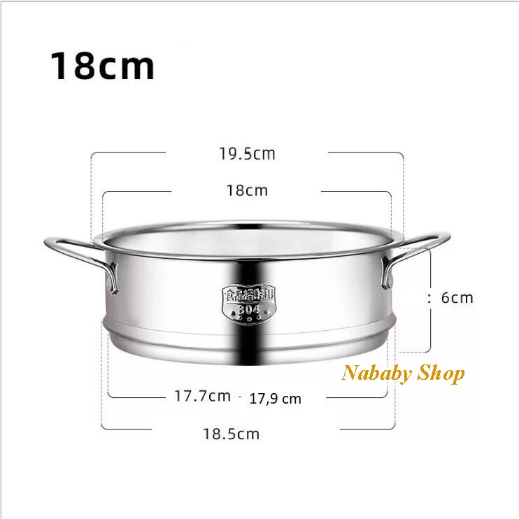 Xửng hấp đồ ăn cho bé inox 304 size 16, size 18, size 20, size 22 chuẩn