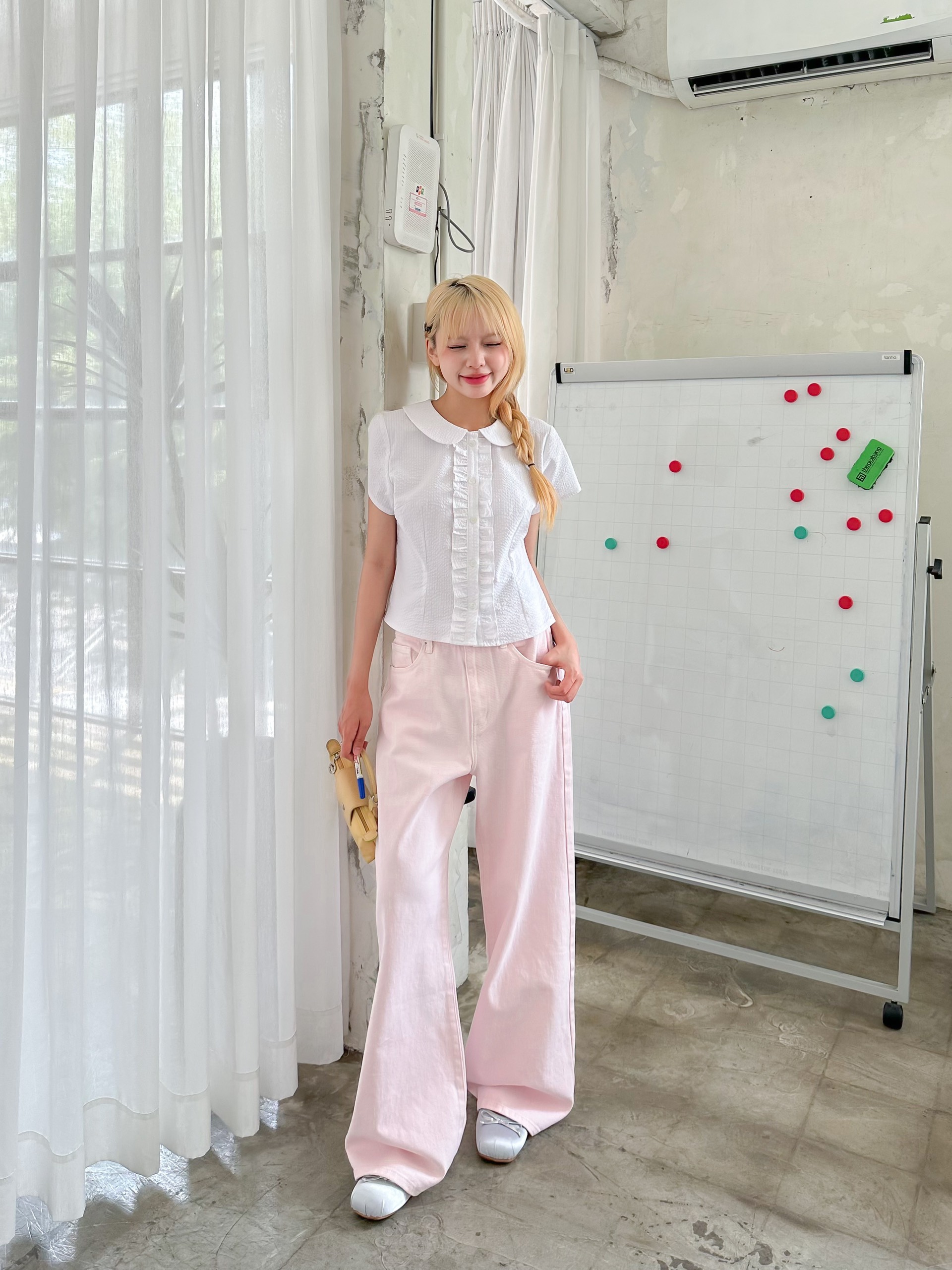 KIDO - Áo sơ mi tay ngắn phối bèo POPLIN TOP