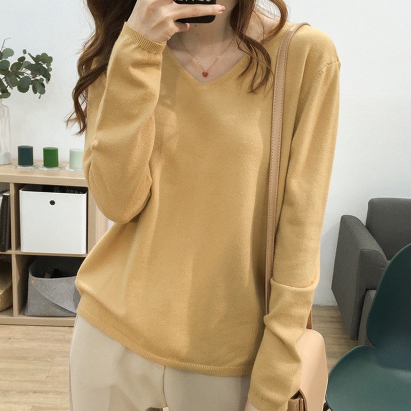 MS008 Áo len cổ tim dáng suông siêu mềm