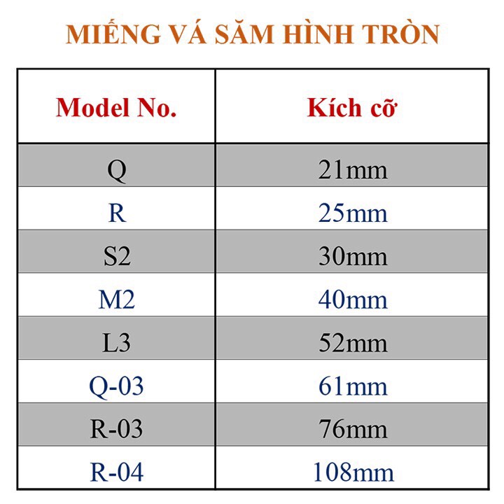 Miếng vá săm lốp ô tô xe máy Maruni M2, 40mm, vỉ 25 miếng