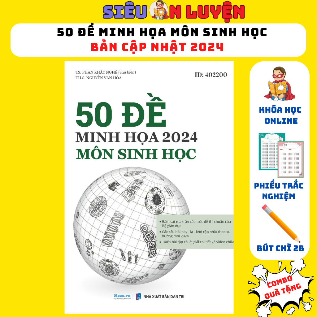 Sách- 50 bộ đề minh họa môn sinh học bản cập nhật ôn thi thpt quốc gia năm 2024