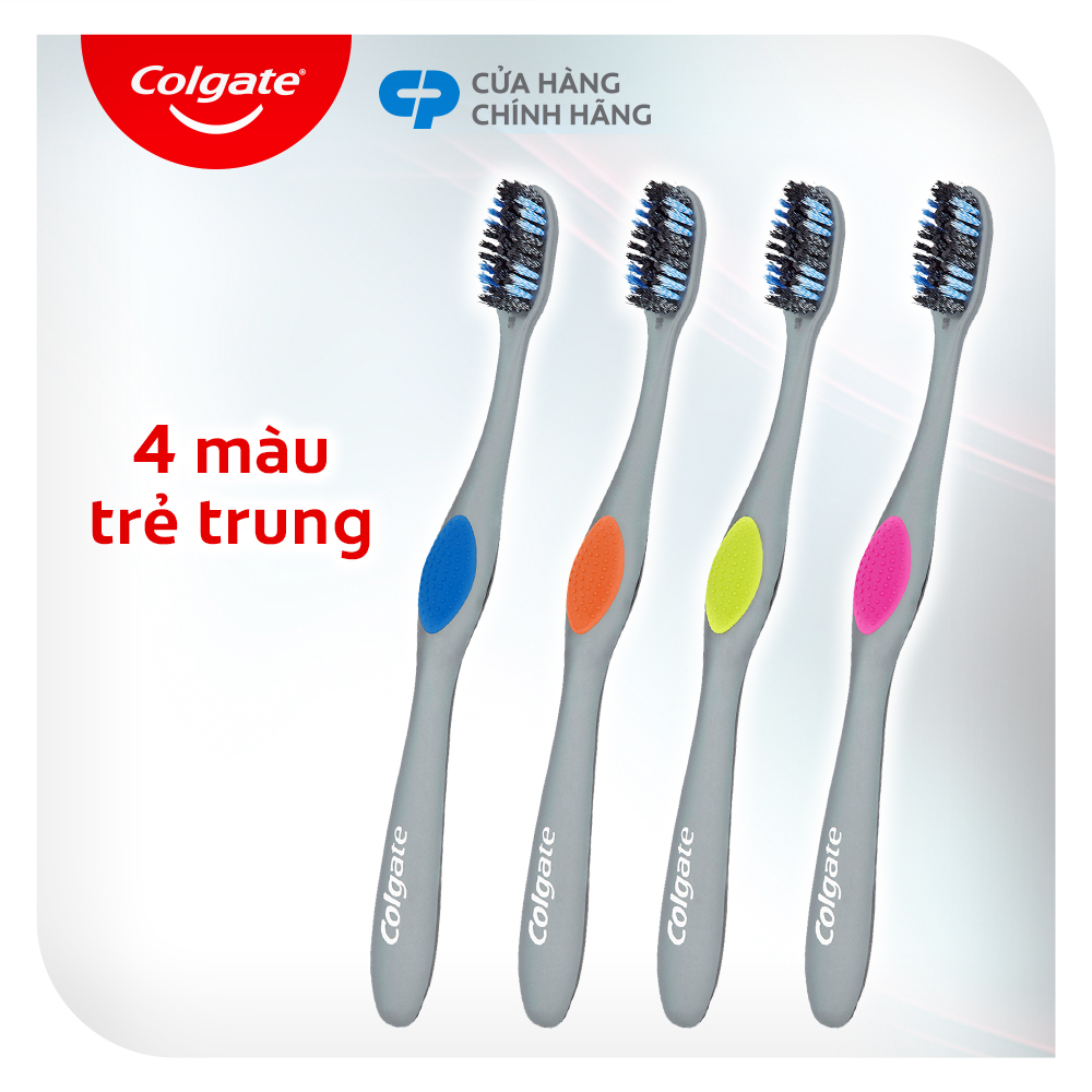 Bàn chải Colgate 360 than hoạt tính kháng vi khuẩn Charcoal Spiral lông chải xoắn kép