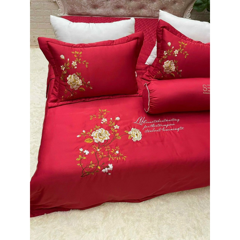 Bộ chăn ga phi lụa 5 món cao cấp mẫu hoa