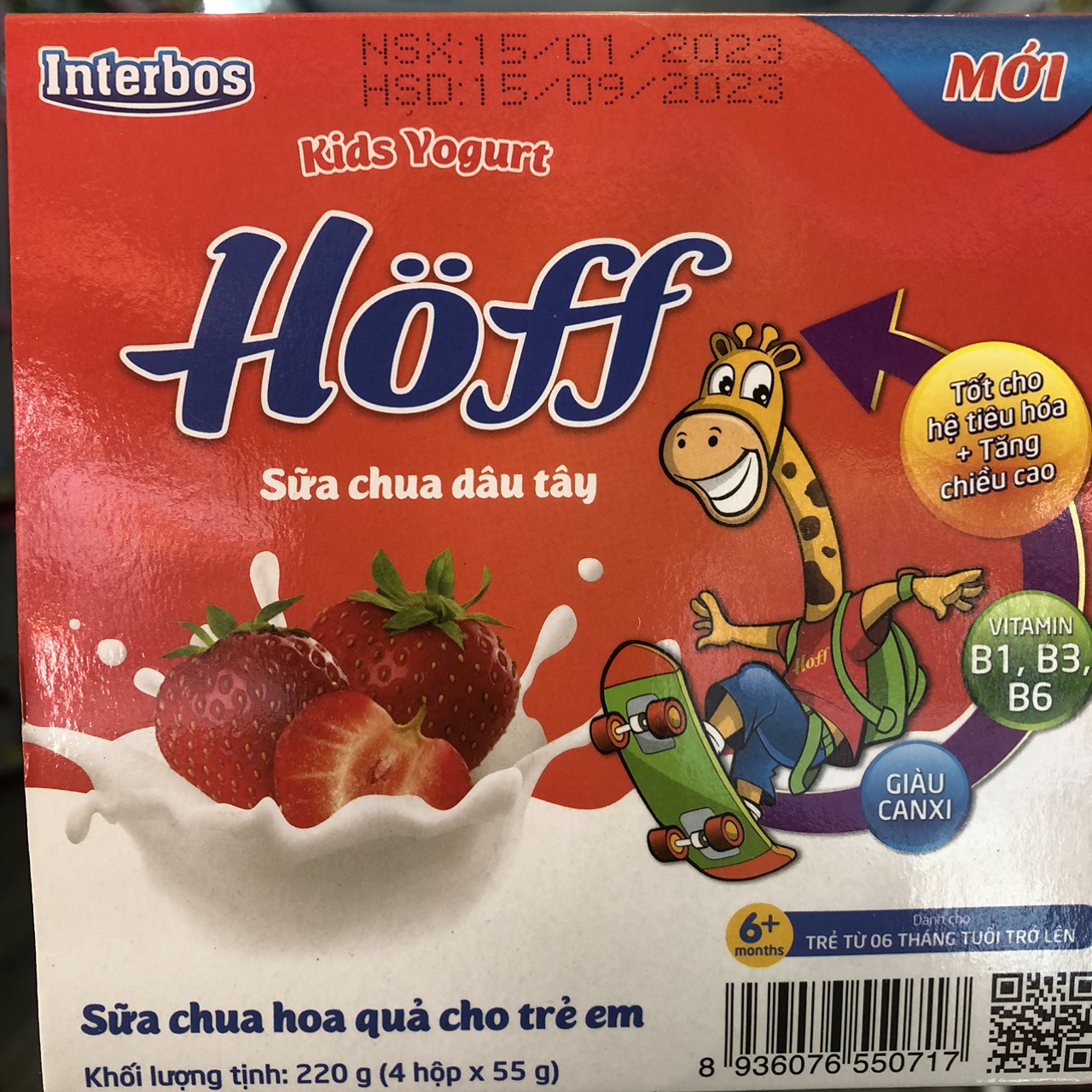 Sữa Chua trẻ em Hoff bốn vị [dâu tây , táo , nguyên bản , chuối]