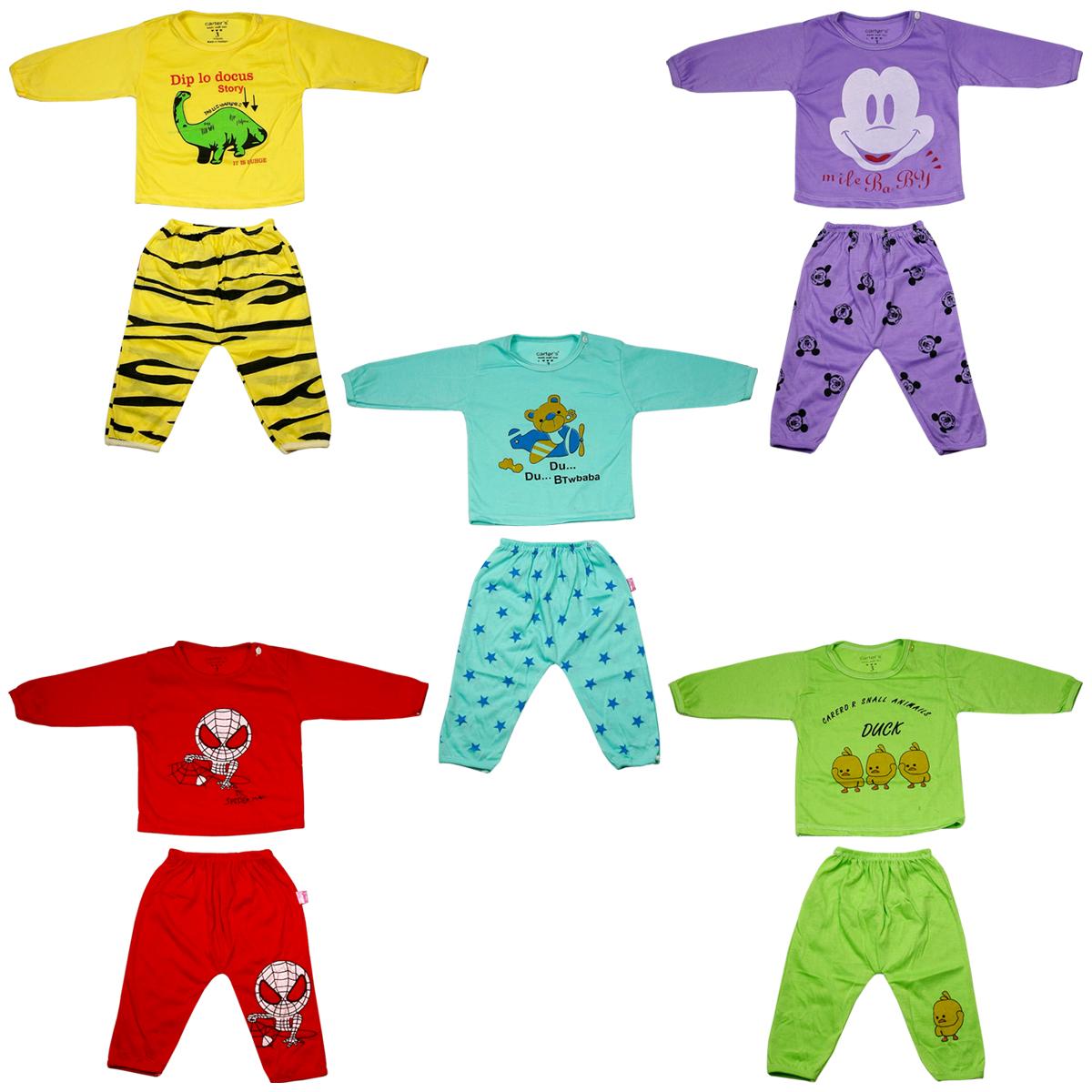 Combo 5 Bộ quần áo dài tay cotton thu đông cho bé trai bé gái từ 3-14kg 5DD02 KIBA Fashion