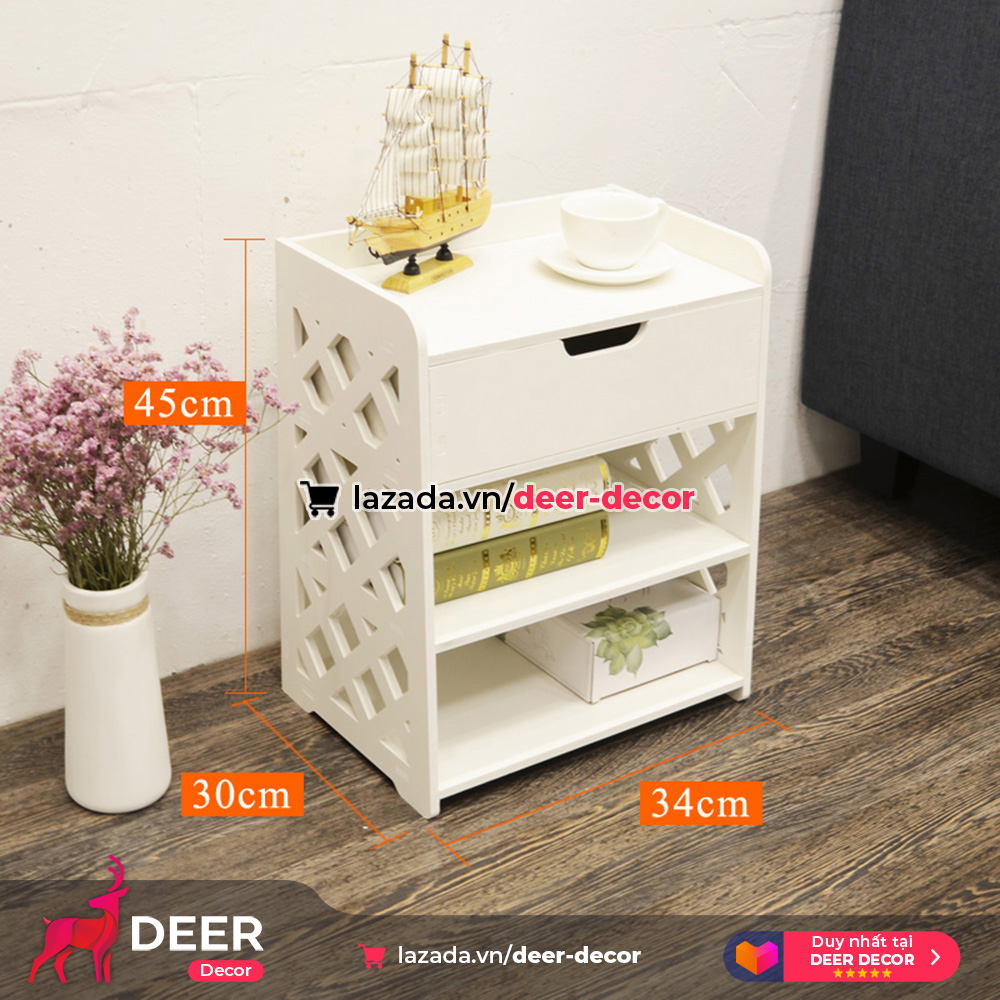 Cabinet bedside shelf-versatile-with drawer-deer decor