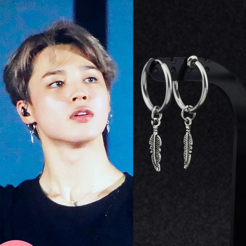 Khuyên tai tròn xỏ lỗ kẹp vành unisex Jimin chiếc lá