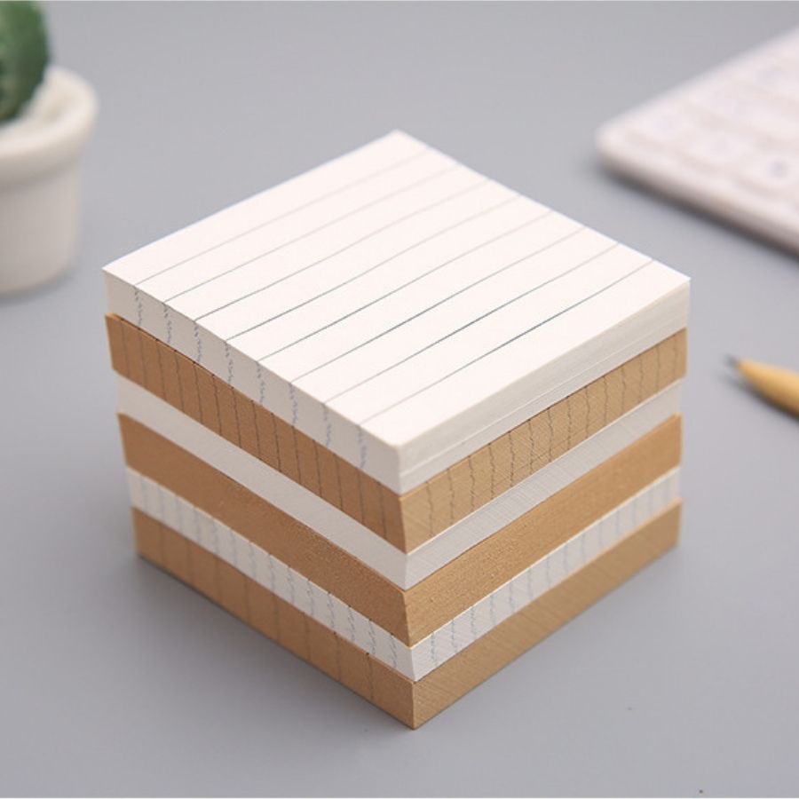Tập 80 tờ giấy note vuông basic NO33, Note ghi chú đơn giản kẻ ngang, caro