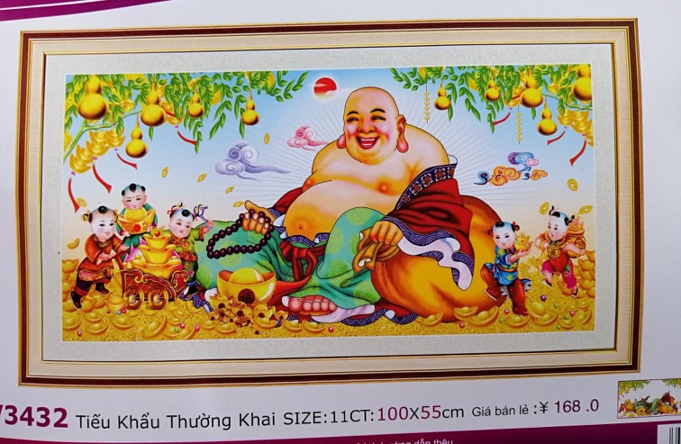 Tranh thêu chữ thập Phật di lặc LV3432