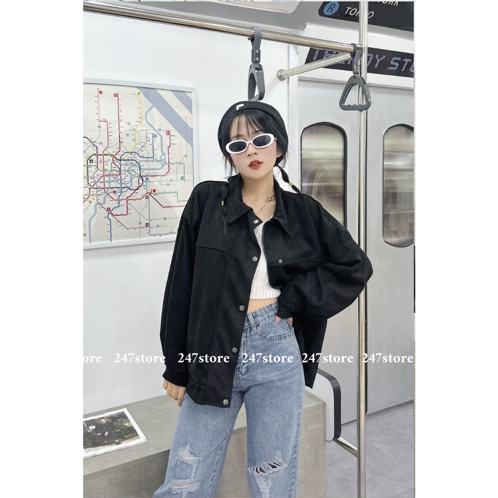 (Ảnh thật) Áo khoác da lộn oversize cúc bấm - Aodalon024_P4K7