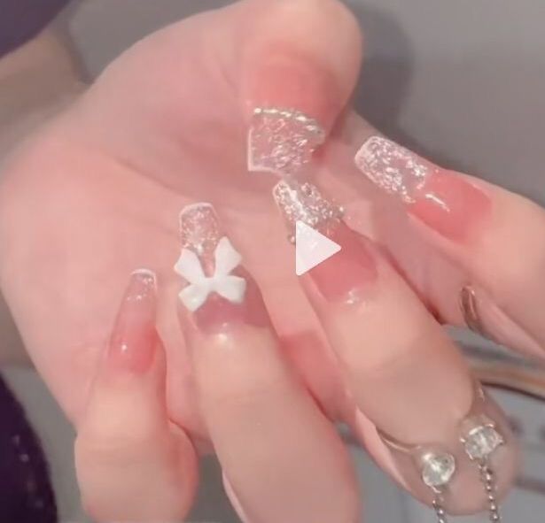 Nailbox hồng thạch đính đá nơ