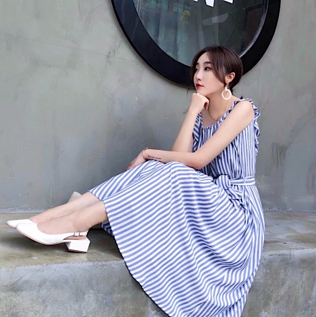 [HCM]Đầm sọc xanh dây bèo