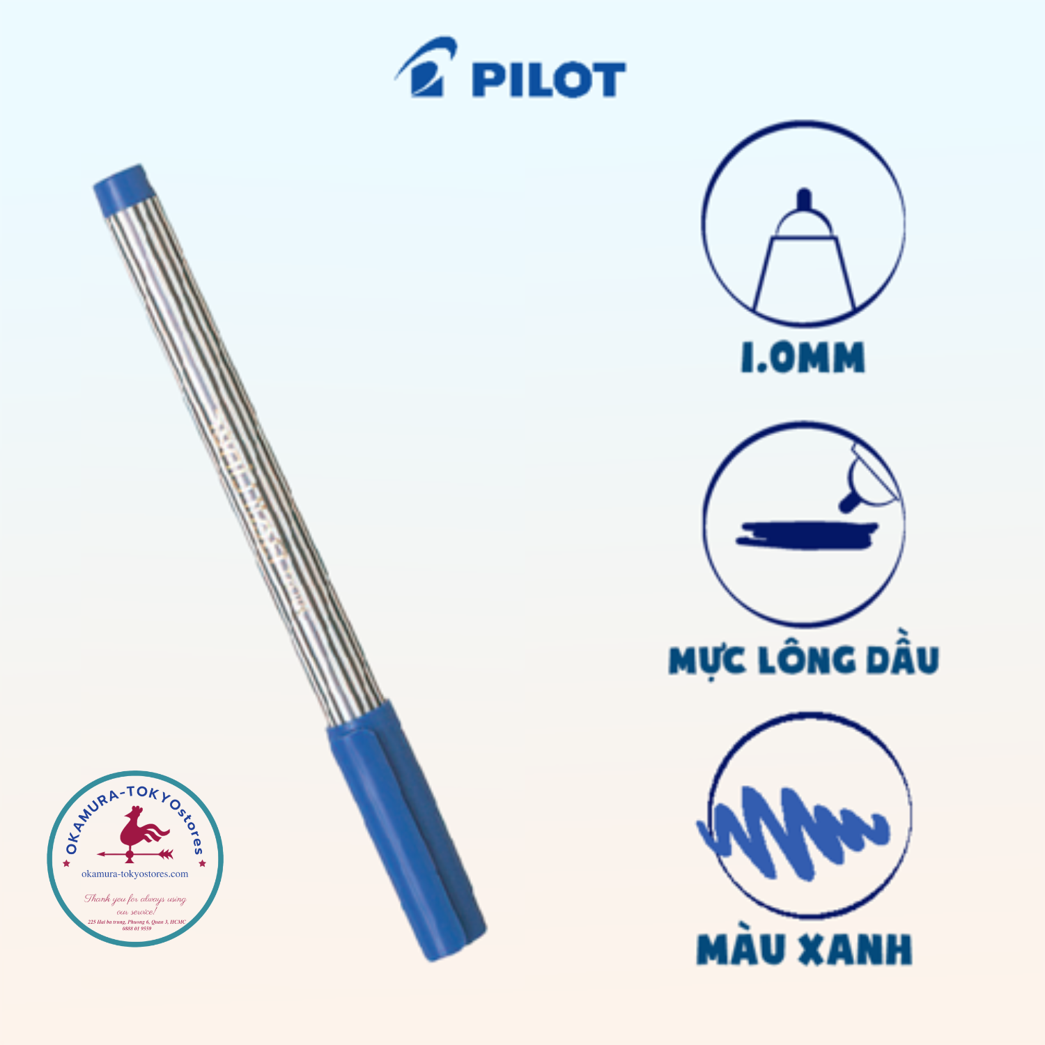 Bút ball liner mực xanh ngòi 1.0mm