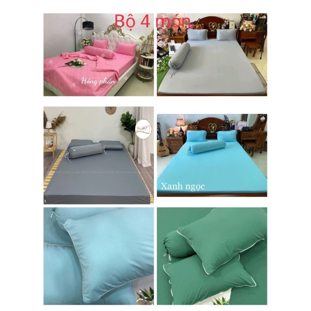 Bộ Drap ga giường thun trơn [ Gồm 4 món] Hàn Quốc co giãn 4 chiều