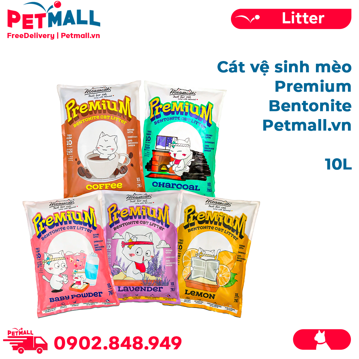 Cát vệ sinh mèo Premium Bentonite Cat Litter 10L - Dạng sỏi Petmall