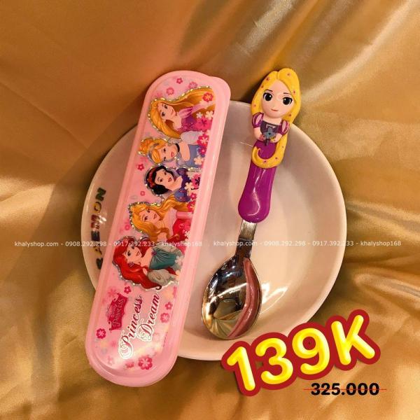 Giá bán Set muỗng ăn inox kèm hộp đựng hình công chúa tóc dài Rapunzel nổi 3D cho trẻ em hàng Disney - DP2135