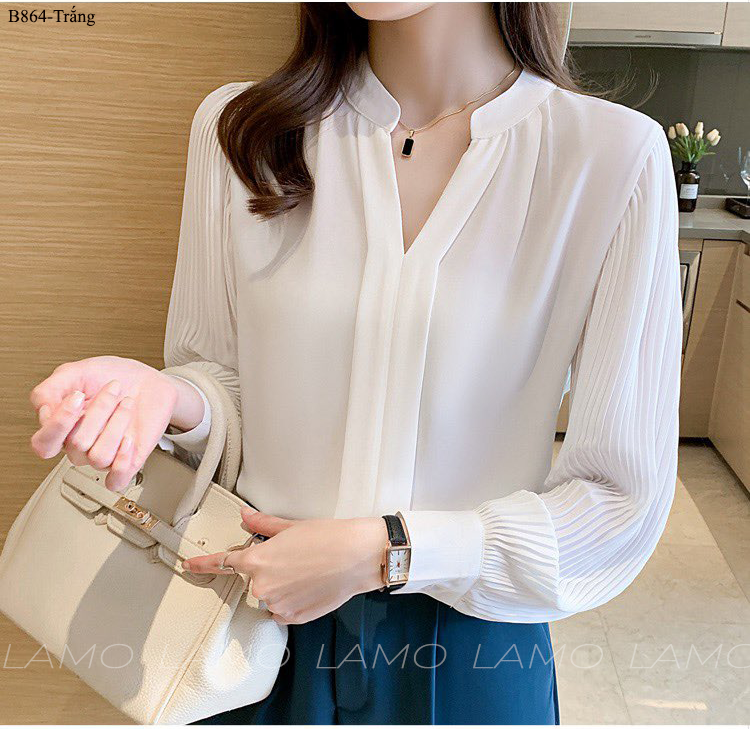 ÁO SƠ MI NỮ CỔ TÀU TAY DẬP LY-B864