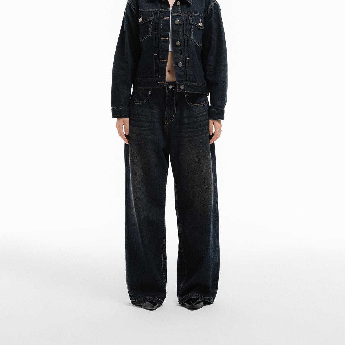 Quần jean nữ Owlbrand Wide/Xanh dirty