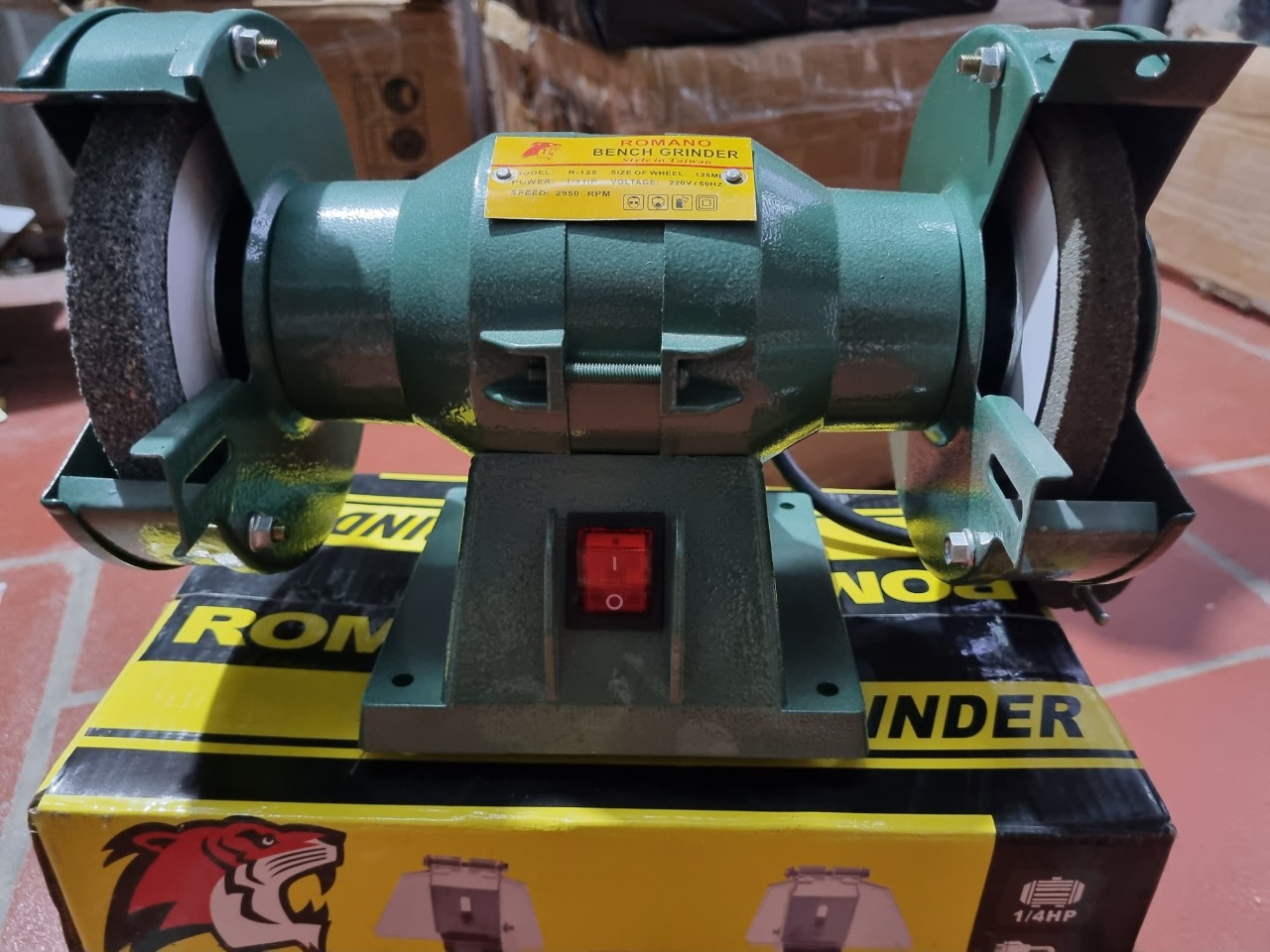 Mài mài bàn 2 đá 5inch romannol - máy mài dao , kéo , mũi khoan ... , máy 1/4hp dùng đá 125mm - bảo hành 6 tháng