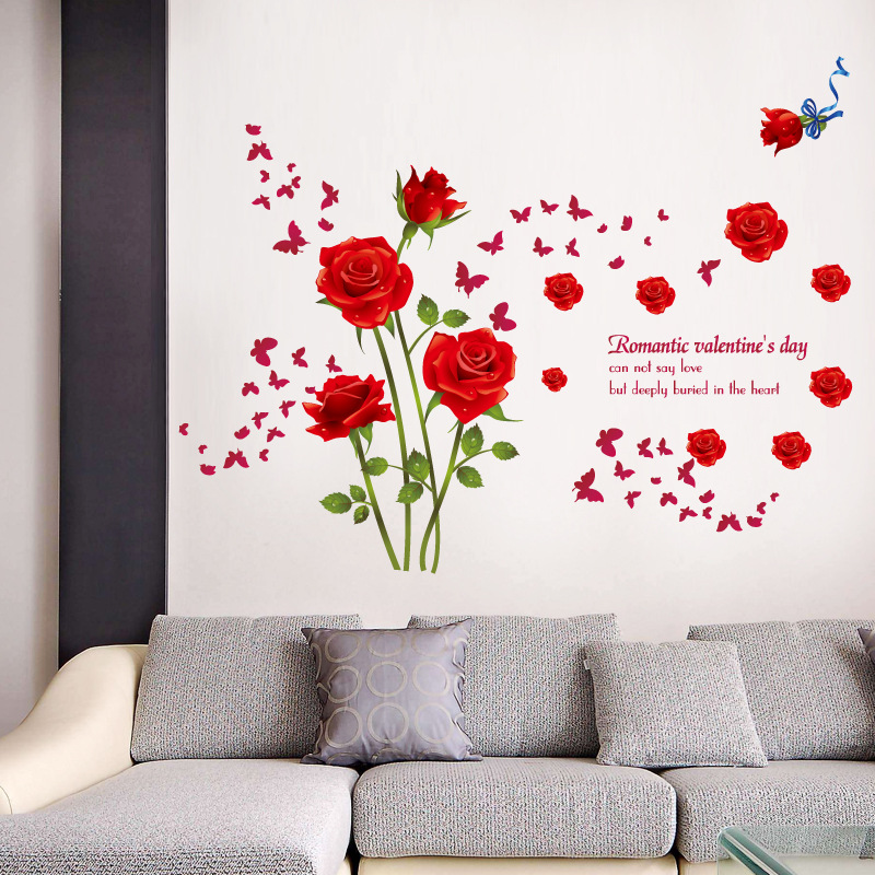 Sticker Tranh Dán Tường, Decal dán tường kết hợp Hoa Hồng và em SK9195a+xl7211