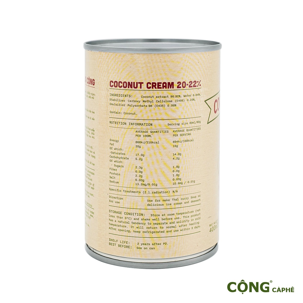 Nước Cốt Dừa Coconut Cream Cộng Cà Phê Lon 400Ml