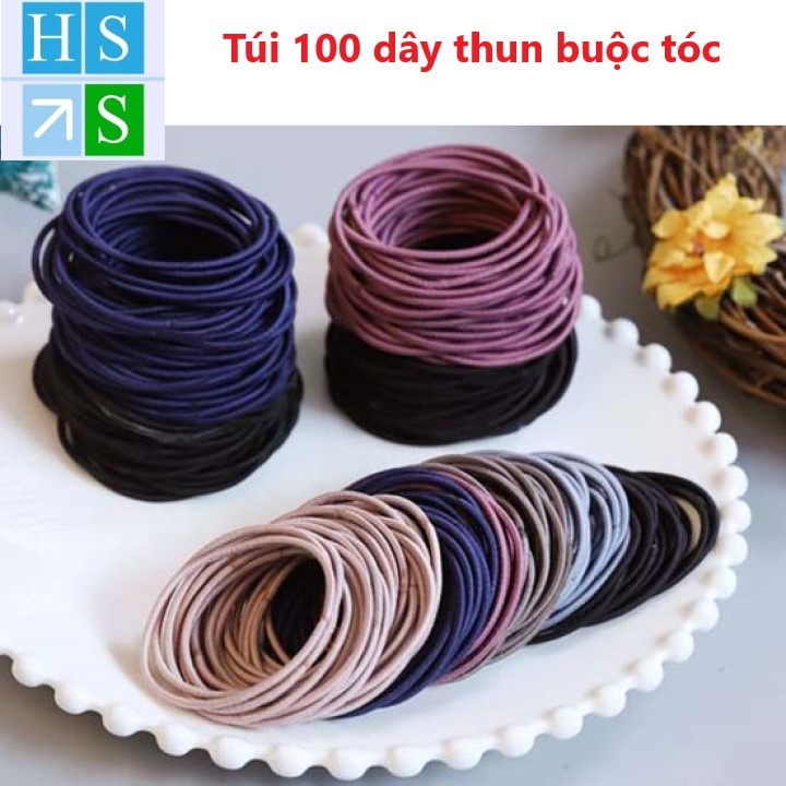 Túi 100 Thun buộc tóc dây cột tóc phong cách Hàn Quốc (Nhiều mầu)