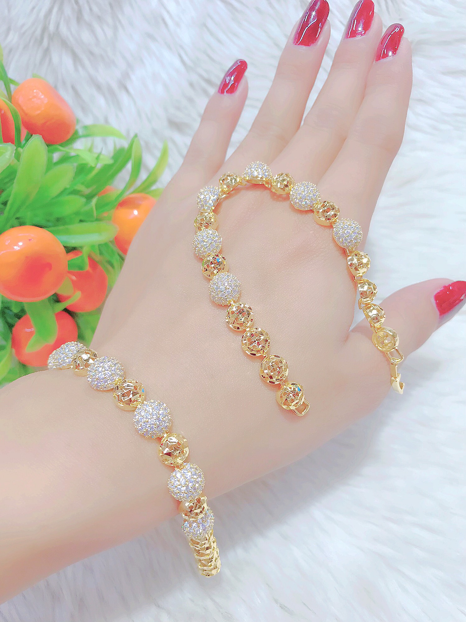 Lắc tay nữ mạ vàng hạt châu cách điệu ( Free Size ) 0820108 - Mang đi chơi, đi tiệc rất đép