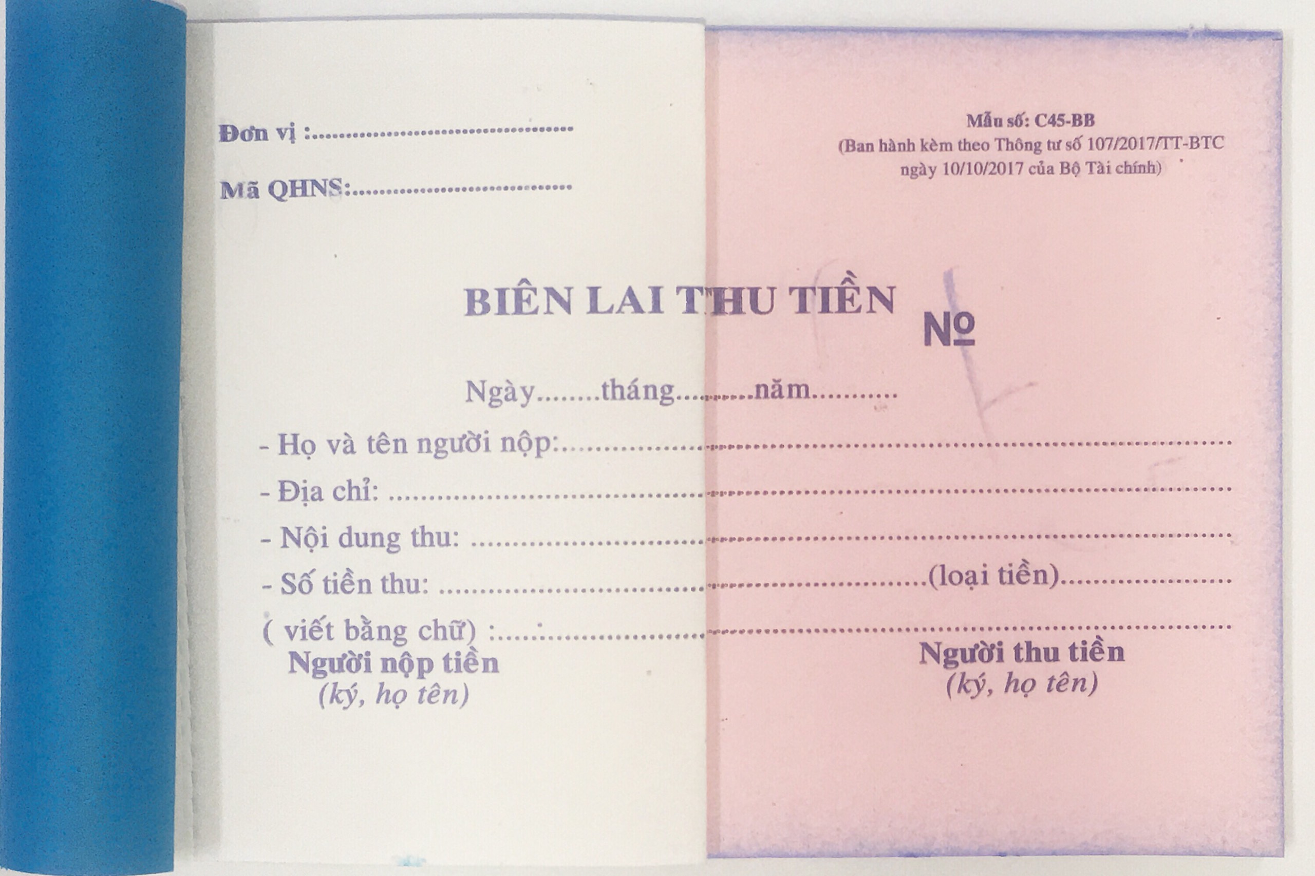 Biên lai thu tiền 2 liên (Combo 10 cuốn)