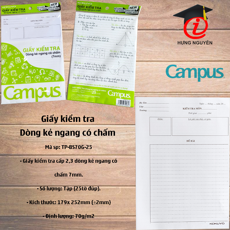 Giấy kiểm tra kẻ ngang 7mm B5 Campus