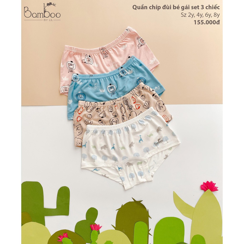 Set 3 quần chip đùi bé gái Bamboo
