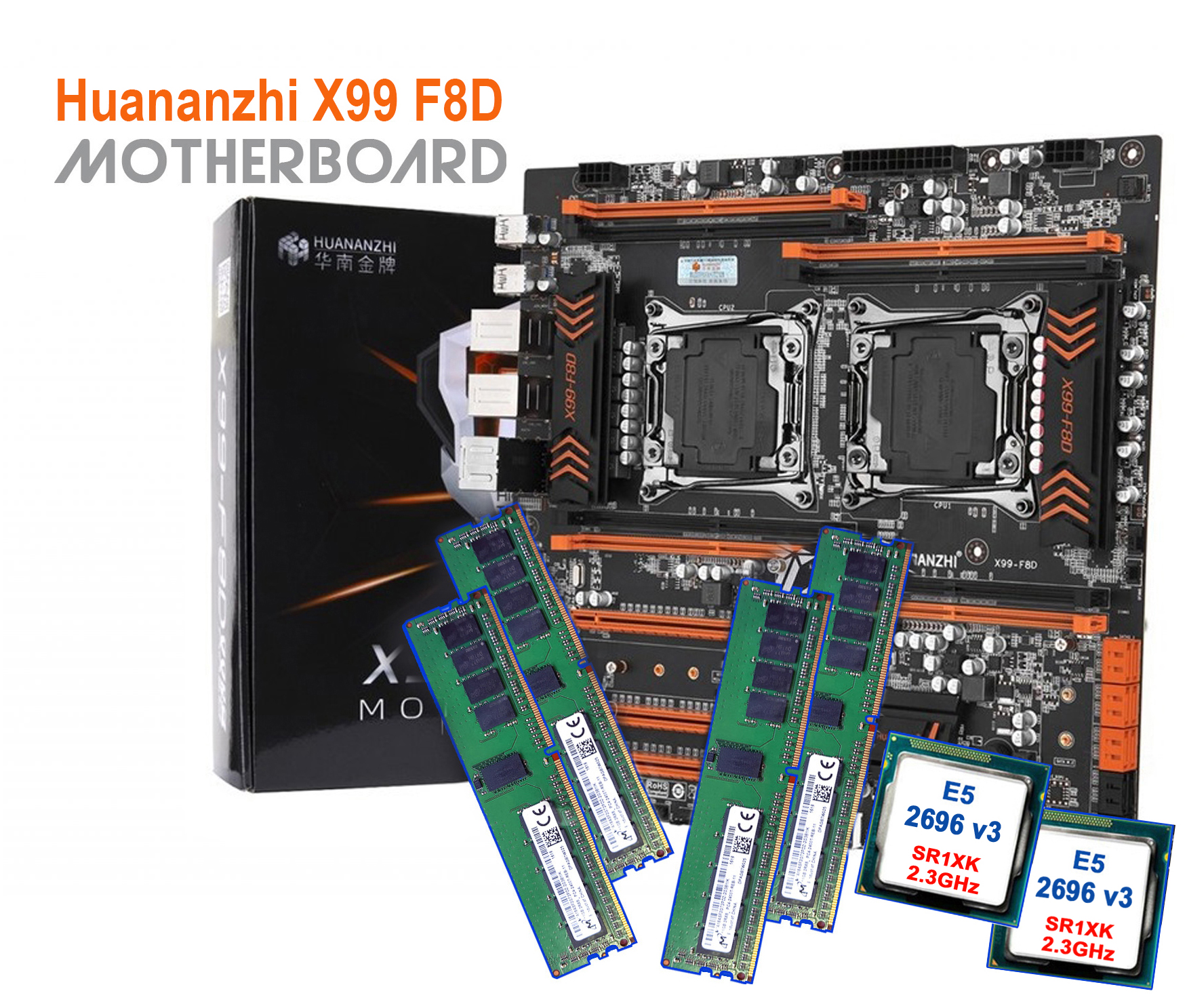 Combo Main HUANANZHI X99 F8D + 2 E5-2666V3+ RAM DDR4 REG ECC. Chuyên render