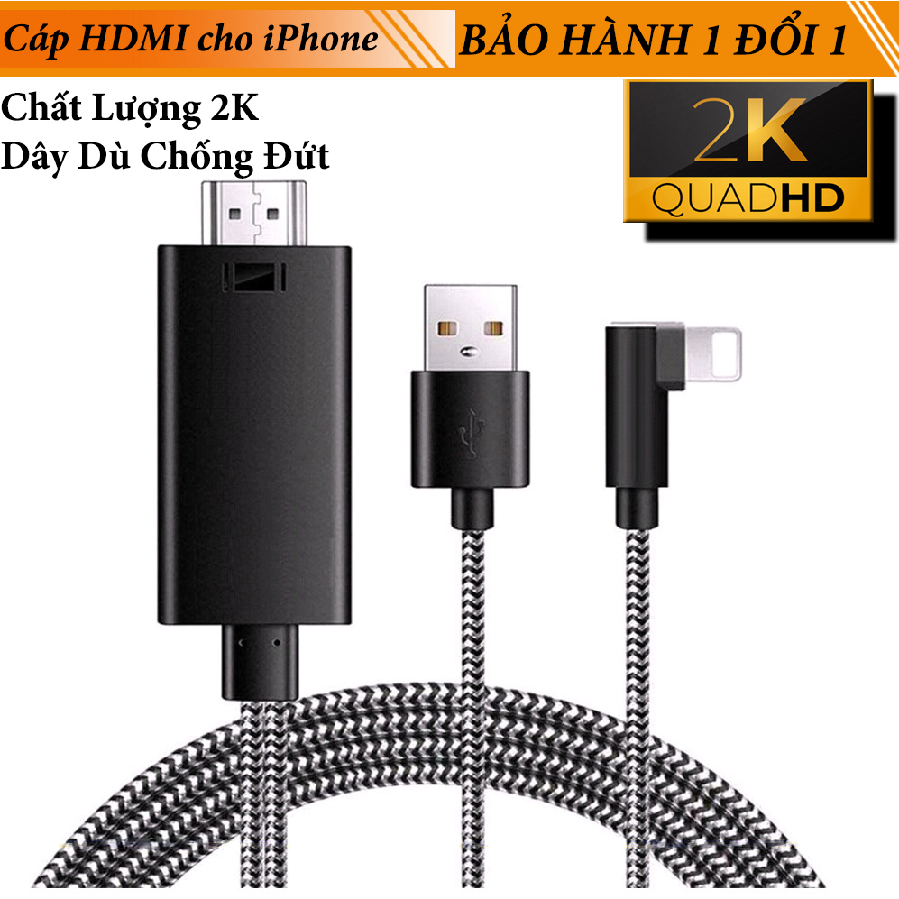 BÁO GIÁ Dây Cáp Tín Hiệu Video | Shopee Lazada Sendo Tiki mới nhất 34 Cáp Chuyển Đổi Tín Hiệu Từ Iphone ipad Sang Tivi Máy Chiếu Lightning to HDMI 2K Dây Dù Bẻ Góc 90 Độ Dài 2m Cao Cấp
