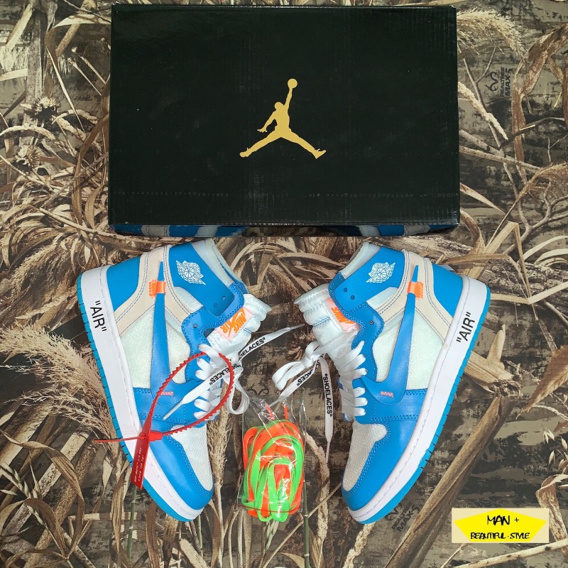 (VIDEO CẬN CẢNH SIÊU PHẨM + QUÀ TẶNG) Giày thể thao sneaker AIR JORDAN 1 off white trắng xanh
