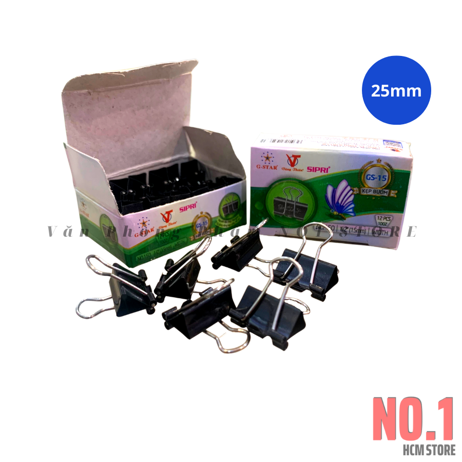 Hộp 12 cái kẹp bướm 25mm đen gstar