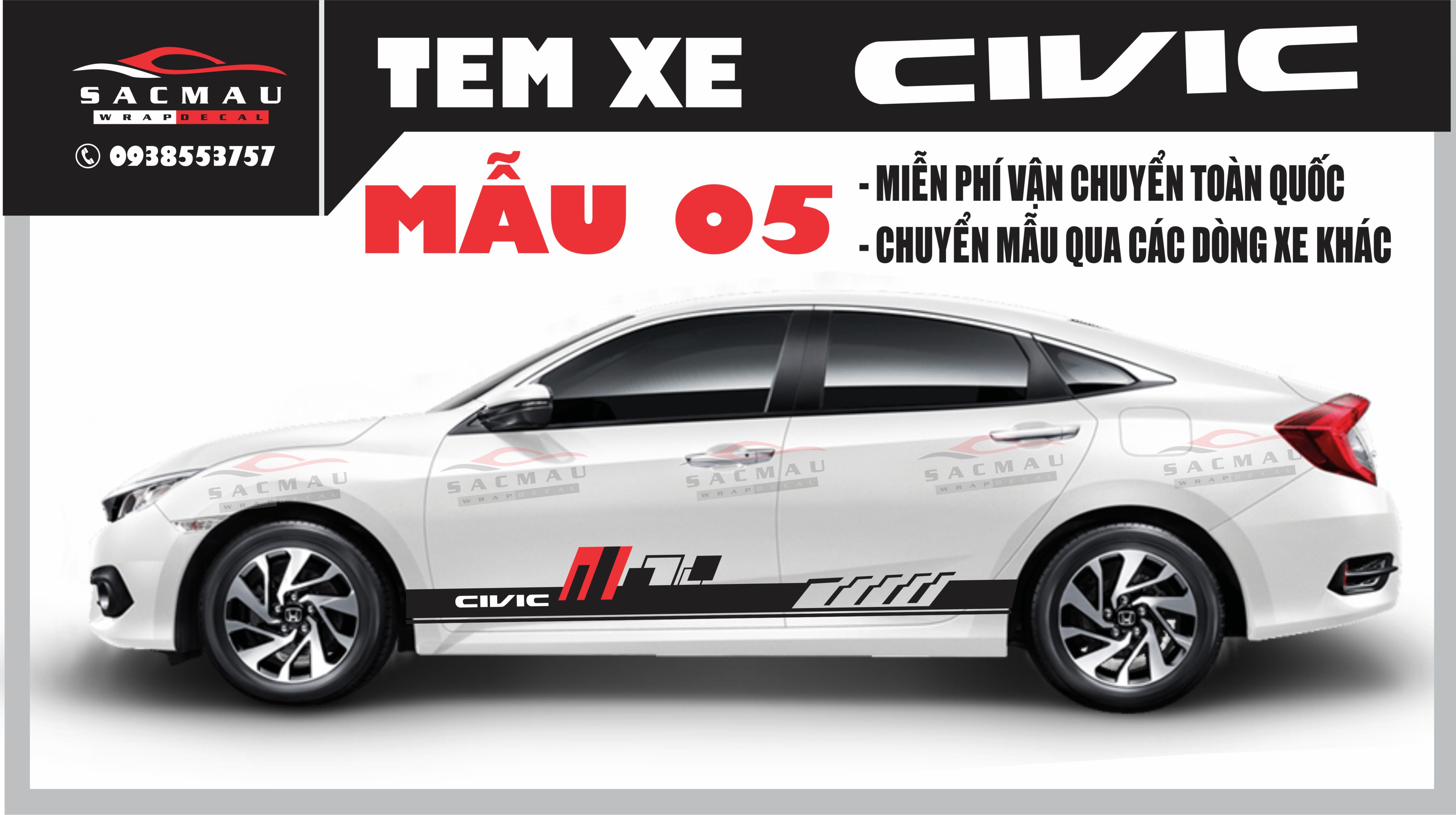 Tem dán xe honda civic (6 mẫu cực đẹp )