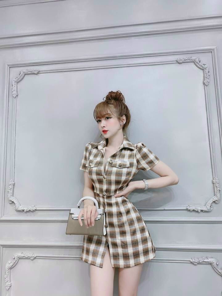 Đầm sơ mi tay ngắn-QH#damnu