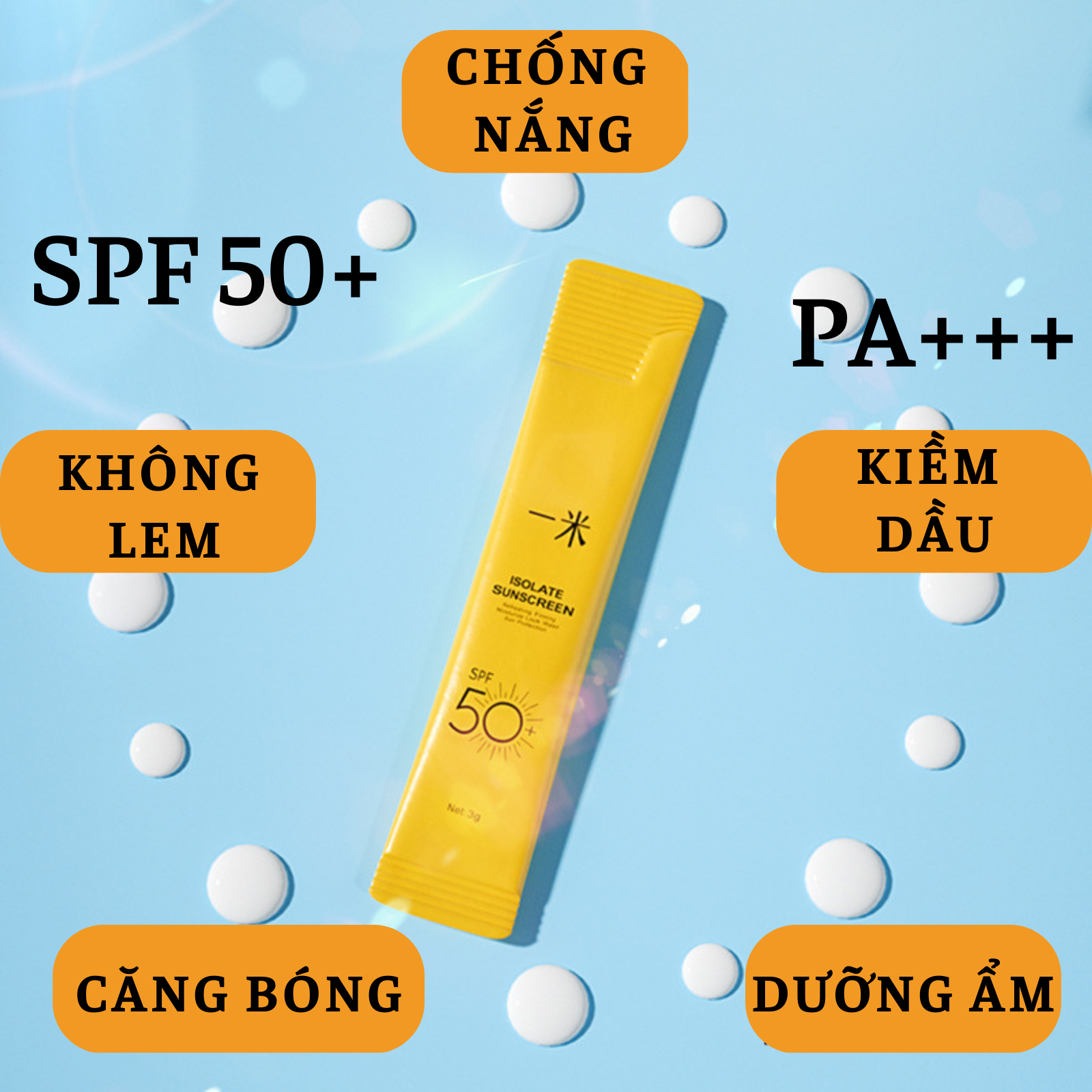 Kem chống nắng CĂNG BÓNG MỊN MÀNG chống nắng vượt trội ngăn 99%tiaUV dạng gói tiện lợi sữa dưỡng chống nắng