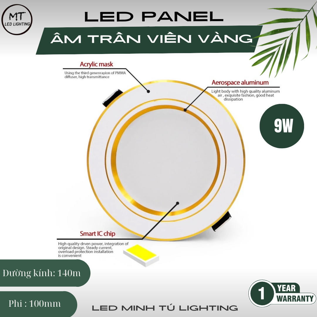 Đèn Âm Trần 7W  3 chế độ- Viền Vàng/Viền Bạc