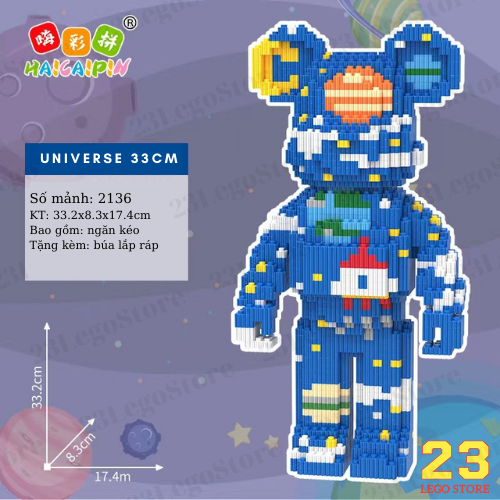 Bộ đồ chơi lắp ghép lego gấu BearBrick cỡ lớn 34cm (nhiều mẫu) tặng kèm búa lắp ráp, Bộ đồ chơi lắp ráp gấu BearBrick