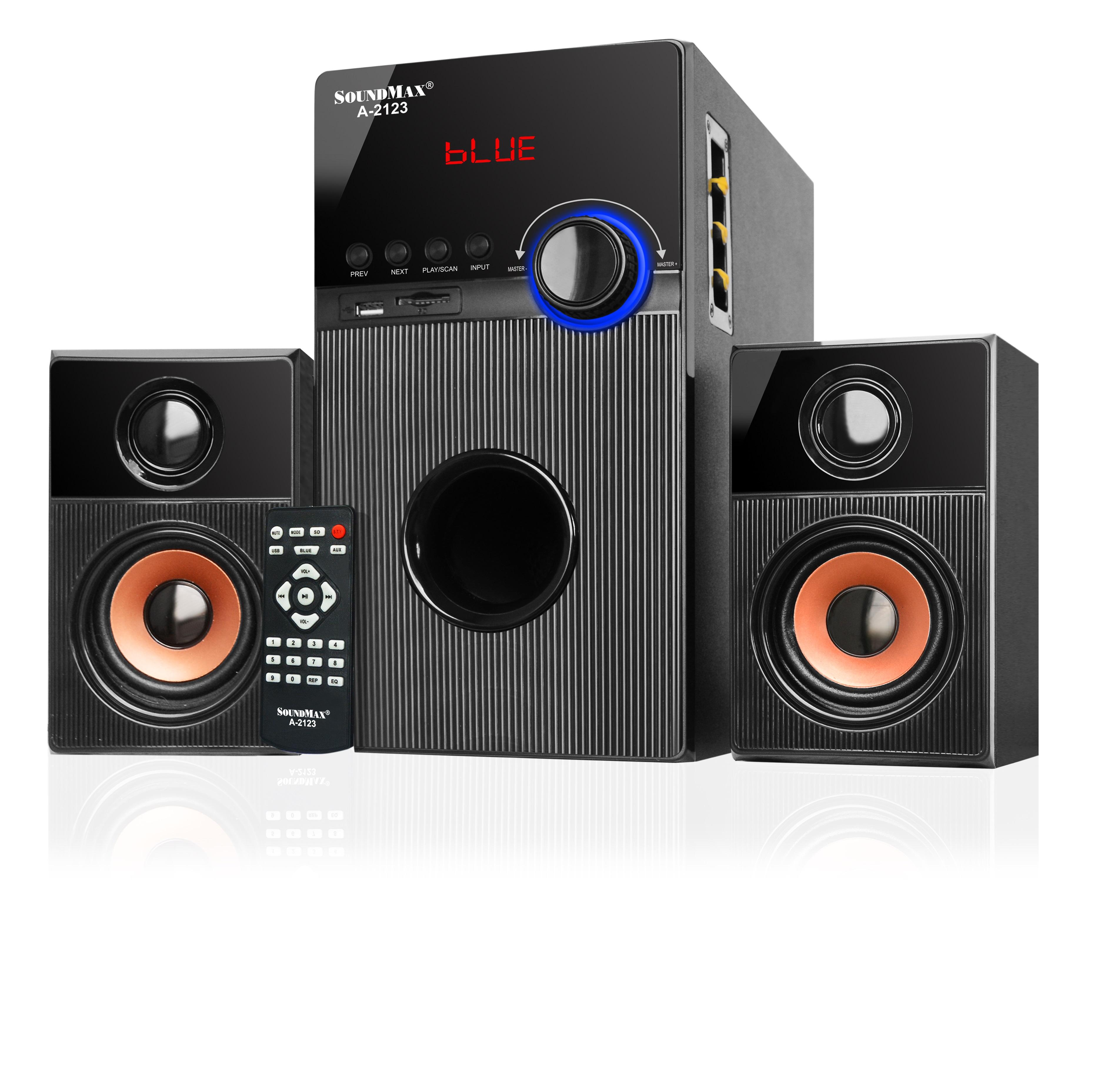 Loa SOUNDMAX A2123 (2.1) 60W: Bluetooth, USB, thẻ nhớ, remote