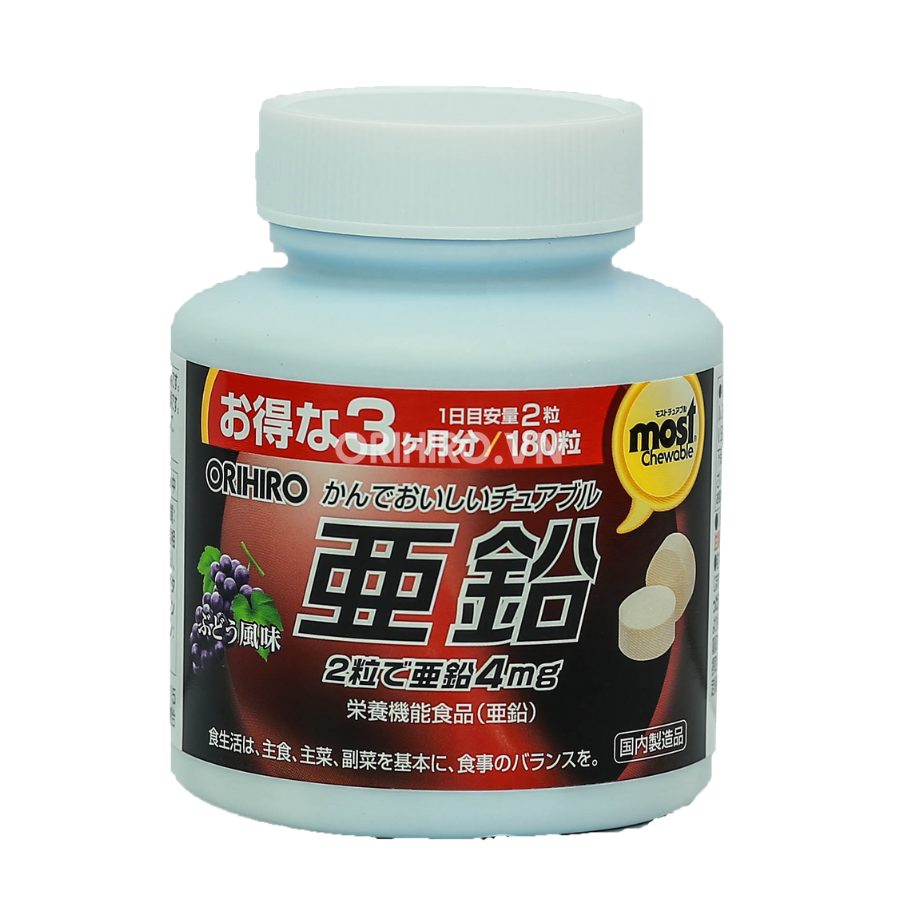 Viên nhai vị nho orihiro most chewable 180 viên giúp bổ sung kẽm cho cơ thể