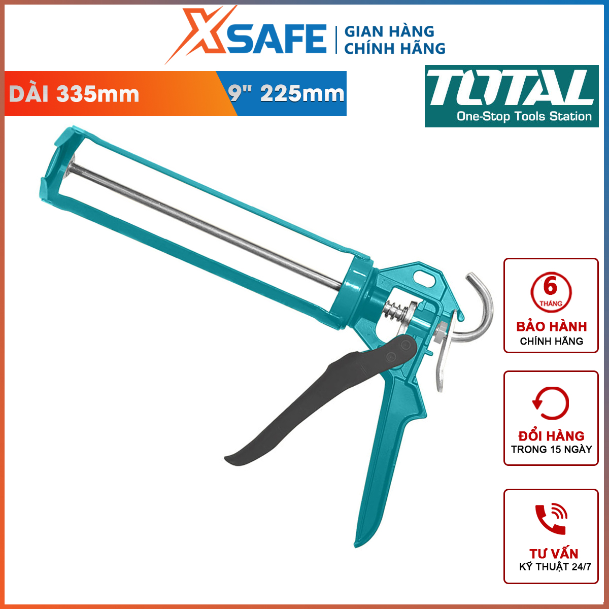 Súng bắn silicon TOTAL THT21509 | súng bơm silicon kích cỡ 235mm , chiều dài cả súng 335mm bơm keo dán gỗ, giấy, vải, bìa carton