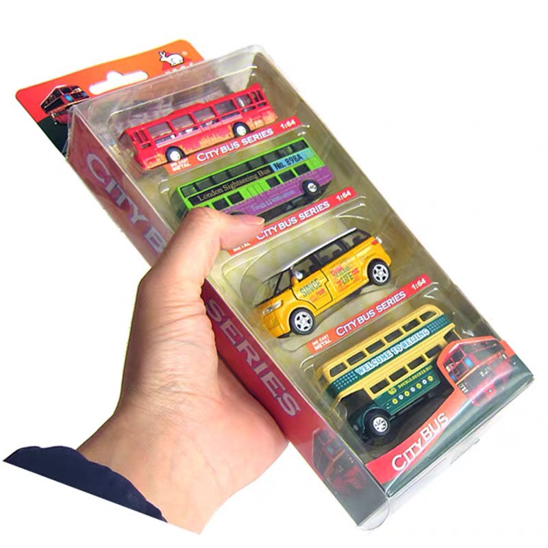 Set 4 chiếc xe bus trường học bằng sắt, mở cánh