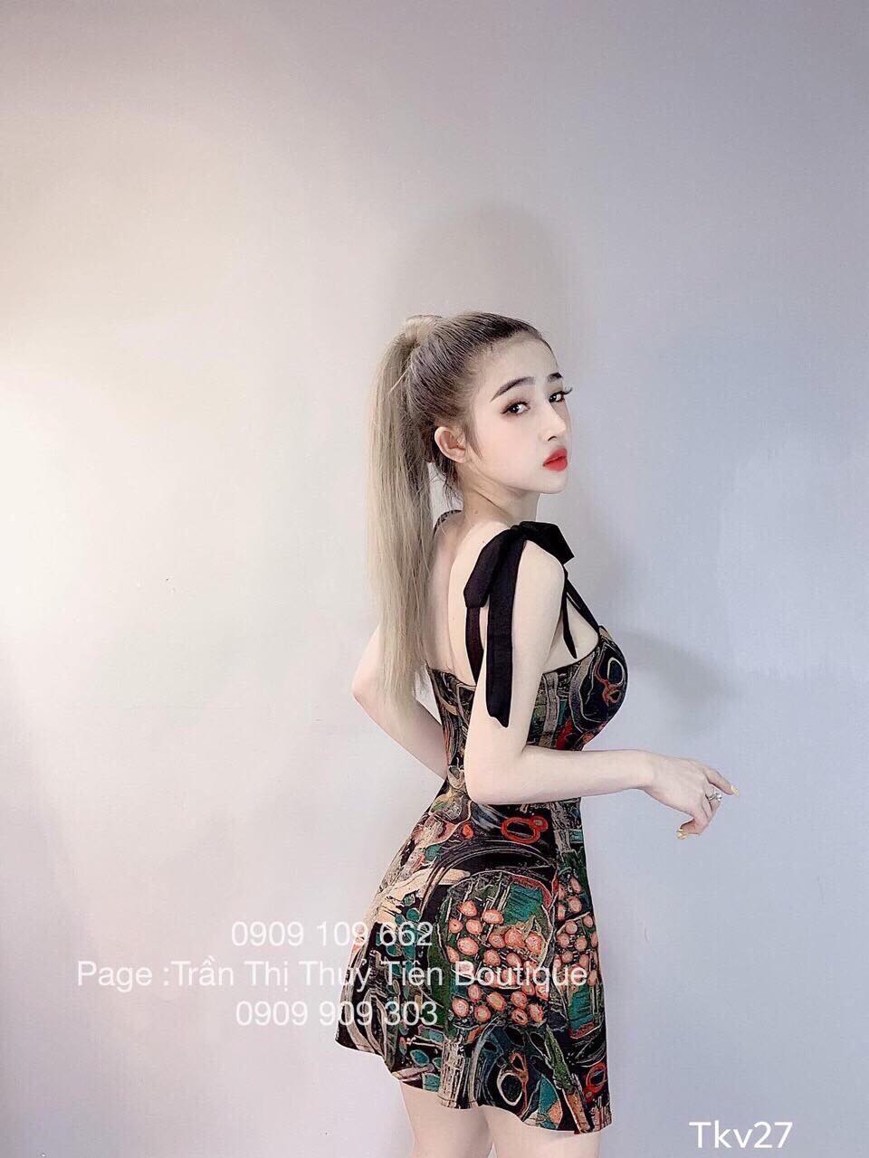 Đầm Nơ Hai Dây Họa Tiết Siêu Xinh